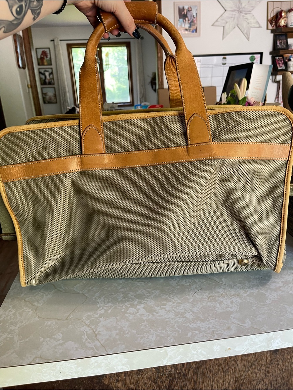 Vintage Christian Dior Garment Bag Suitcase Travel Bag Canvas Leather Carry On - Picture 7 of 14